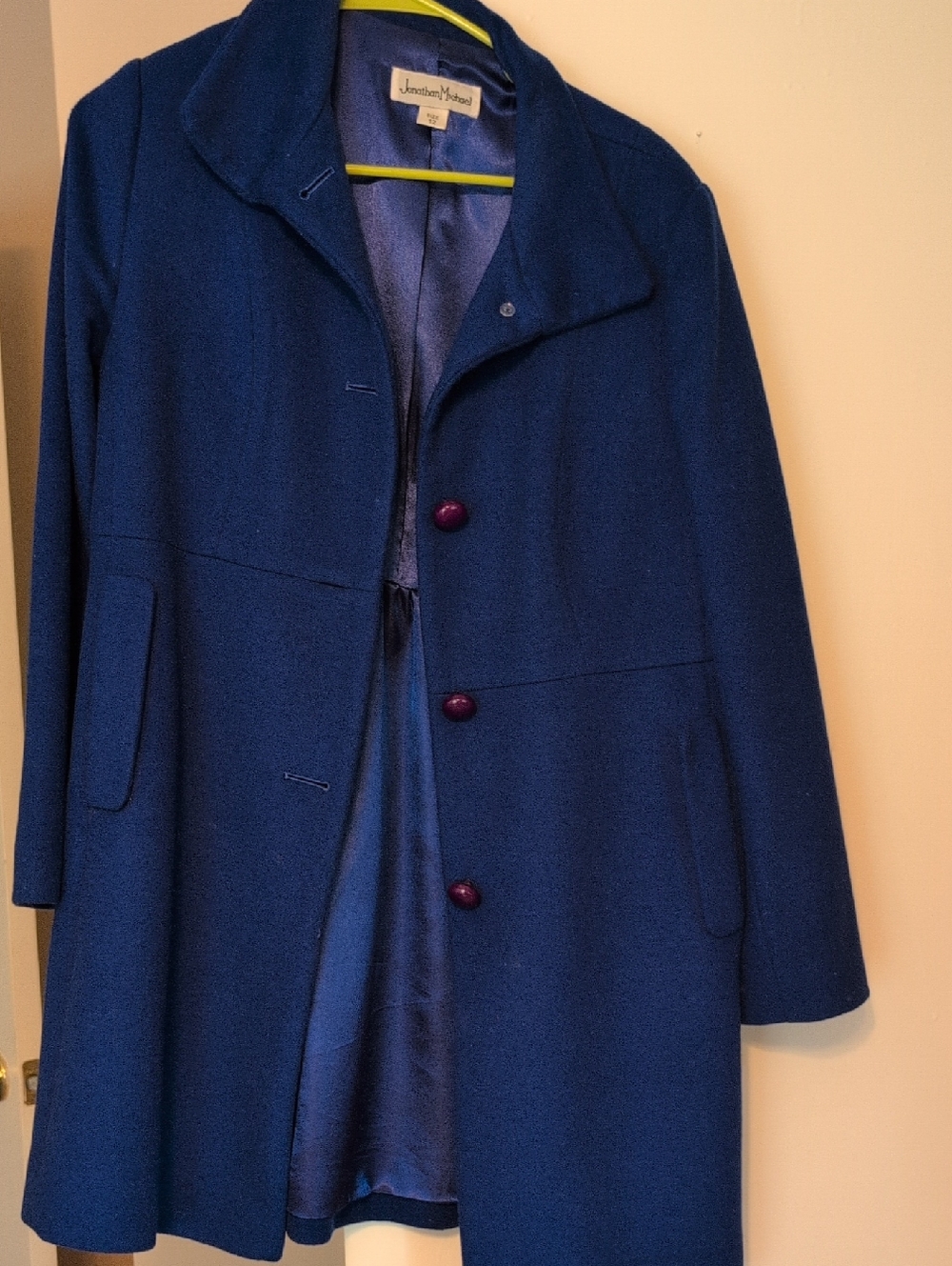 jonathan martin Deep Navy Wool Pea Coat with Purple Buttons